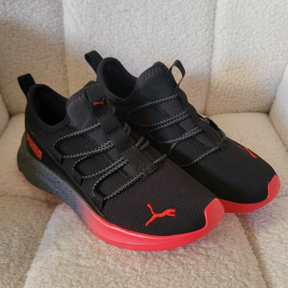 Puma Kids Black and Bright Red Athletic Shoes